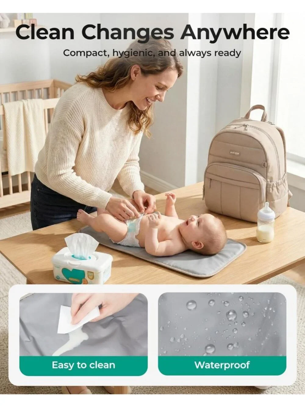 Stylish Multi-Pocket Diaper Bag Backpack with Waterproof Changing Pad